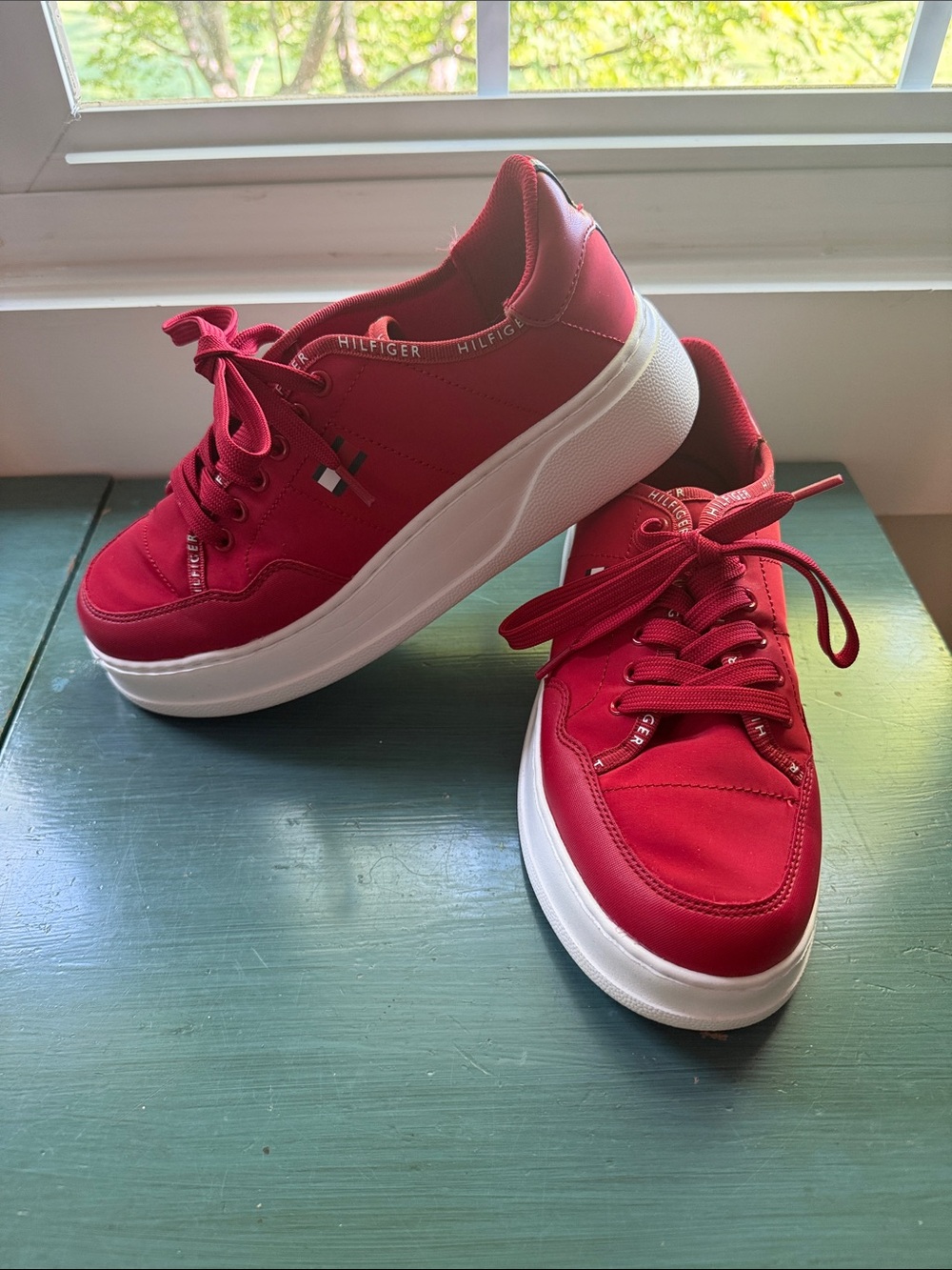 Tommy Hilfiger Red Lace-Up Platform Sneakers